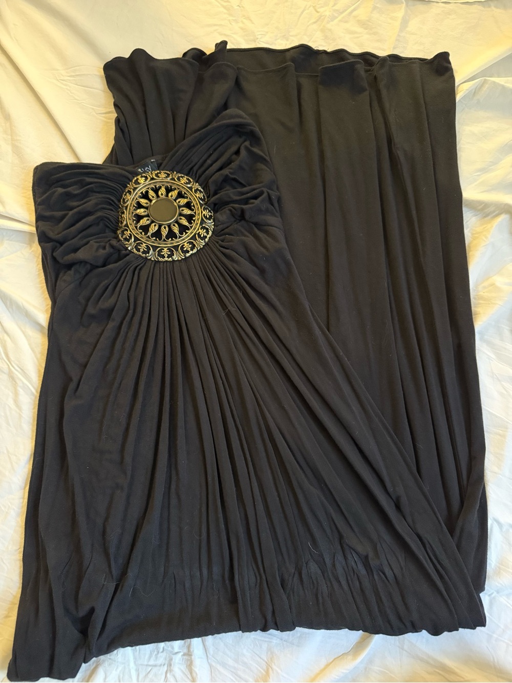 Sky Strapless Black Dress with Decorative Gold Medallion- Y2K - Picture 2 of 4